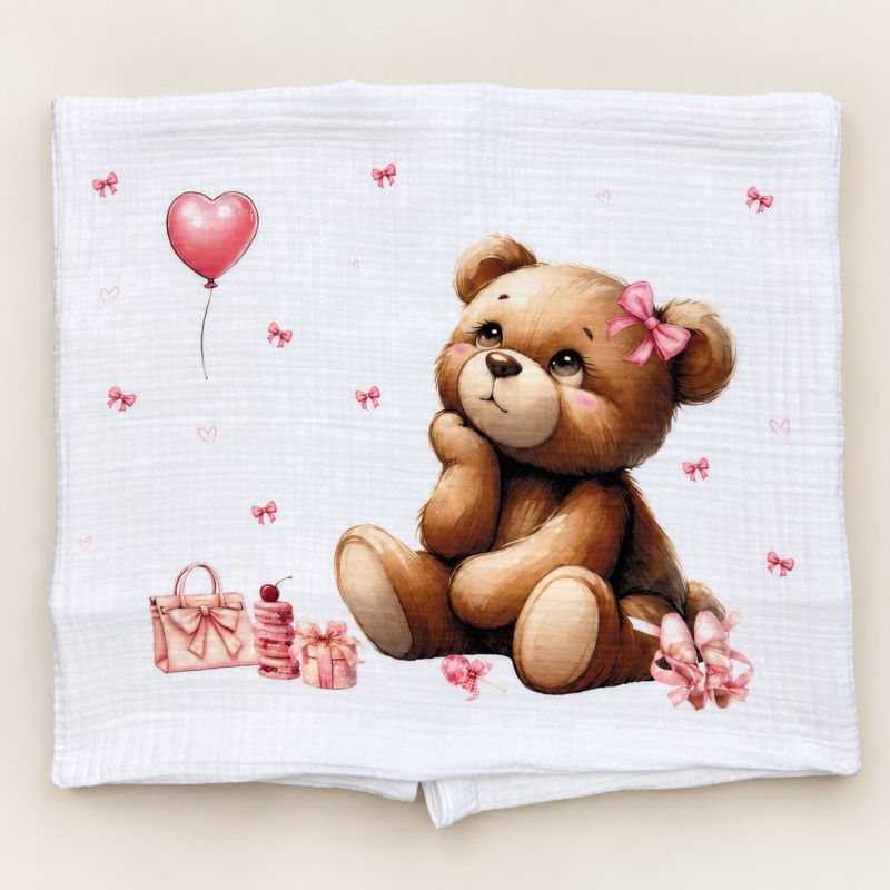 Deksi Meda muslin prekrivač četvoroslojni 120x120cm roze - Meda Shop